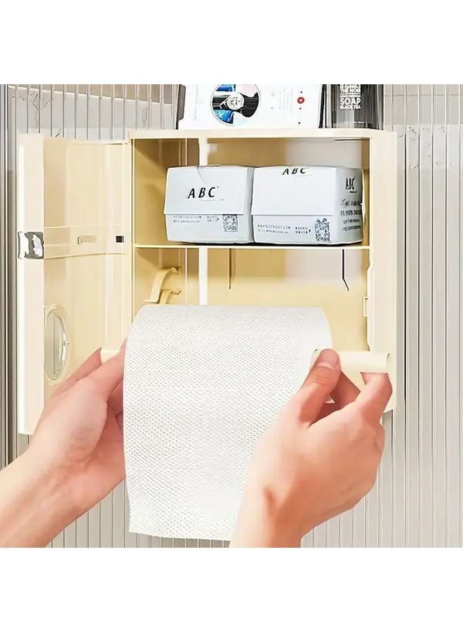 صندوق مناديل حائط مزدوج الطبقات خفيف الوزن بدون حفر أبيض - توفير مساحة التخزين في الحمام - Image 2